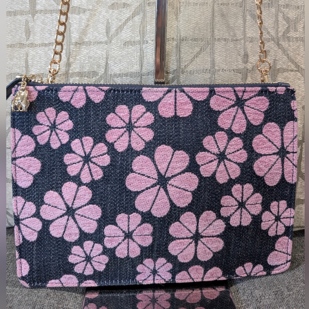 kate spade On Purpose Rwanda Flower Crossbody, Leather/Denim 9.5x7x1.5", EUC